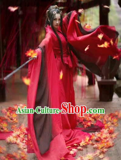 Top Red Chinese Fairy Princess Hanfu Costumes Theater and Reenactment Costumes and Headgear Complete Set for Women