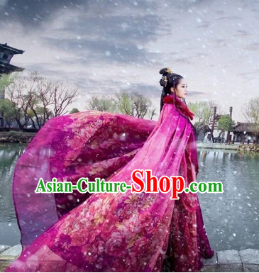 Top Red Chinese Princess Mantle Hanfu Costumes Theater and Reenactment Costumes and Headgear Complete Set for Women