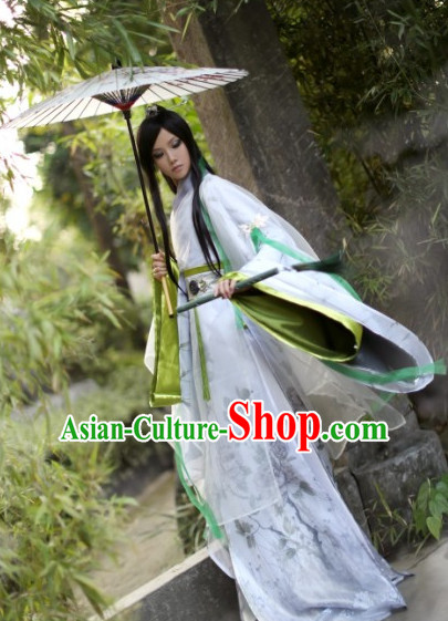 Top Chinese Swordsman Hanfu Clothing Theater and Reenactment Costumes Complete Set