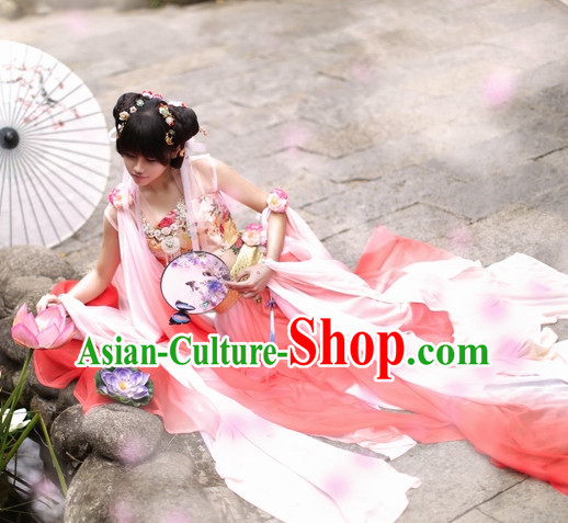 Top Chinese Ancient Princess Costumes Theater and Reenactment Costumes and Headgear Complete Set for Women