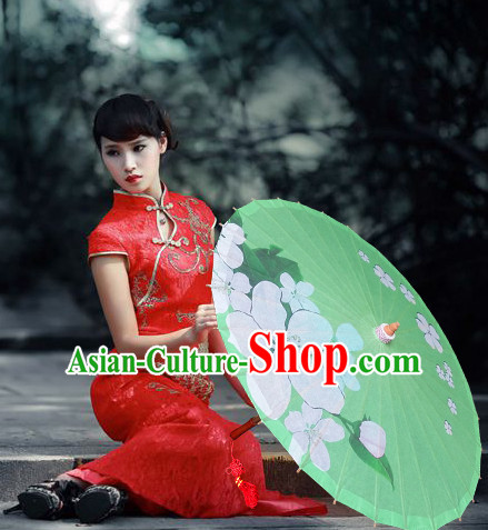 Asian Dance Umbrella Chinese Handmade Green Flower Umbrellas Stage Performance Umbrella Dance Props