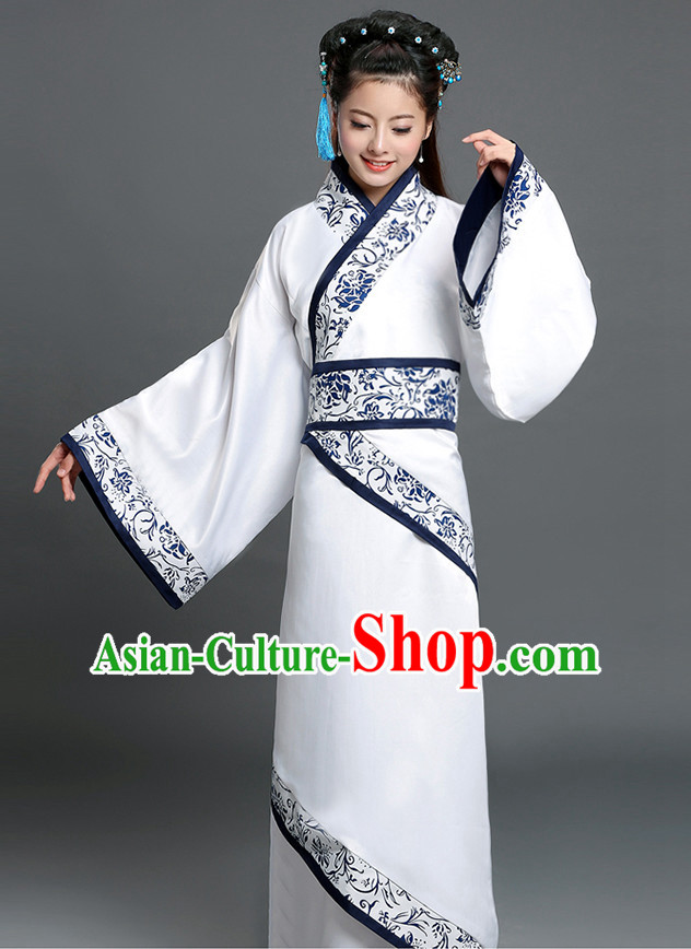 Chinese Han Dynasty Women Hanfu Clothing and Hair Ornaments Complete Set