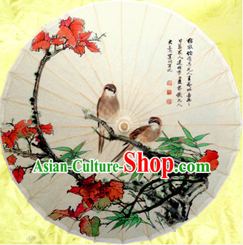 Traditional Rainproof Handmade Chinese Classic Oil Paper Birds Umbrellas China Dance Umbrella Stage Performance Umbrella Dancing Props