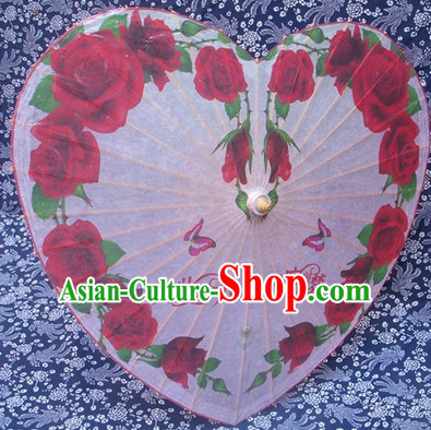 Heart Shape Traditional Rainproof Handmade Chinese Classic Oil Paper Umbrellas China Dance Umbrella Stage Performance Umbrella Dancing Props