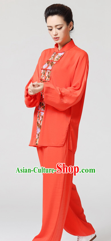 Orange Chinese Kung Fu Tai Chi Wushu Shaolin Uniform Wudang Uniforms Wu Shu Nanquan Kungfu Changquan Costume Uniform Martial Arts Tai Chi Taiji Uniforms