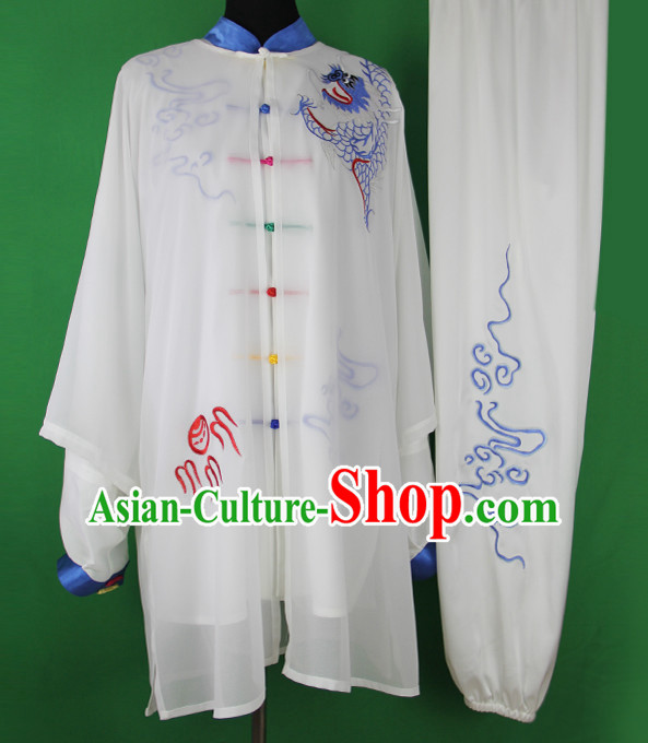 White Dragon Chinese Kung Fu Tai Chi Wushu Shaolin Uniform Wudang Uniforms Wu Shu Nanquan Kungfu Changquan Costume Uniform Martial Arts Tai Chi Taiji Uniforms