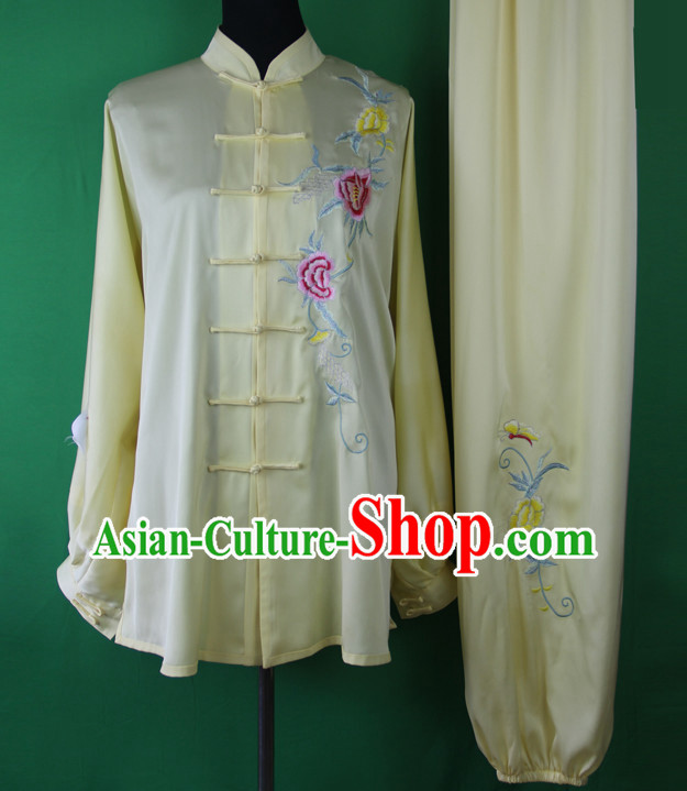 Light Yellow Chinese Kung Fu Tai Chi Wushu Shaolin Uniform Wudang Uniforms Wu Shu Nanquan Kungfu Changquan Costume Uniform Martial Arts Tai Chi Taiji Uniforms