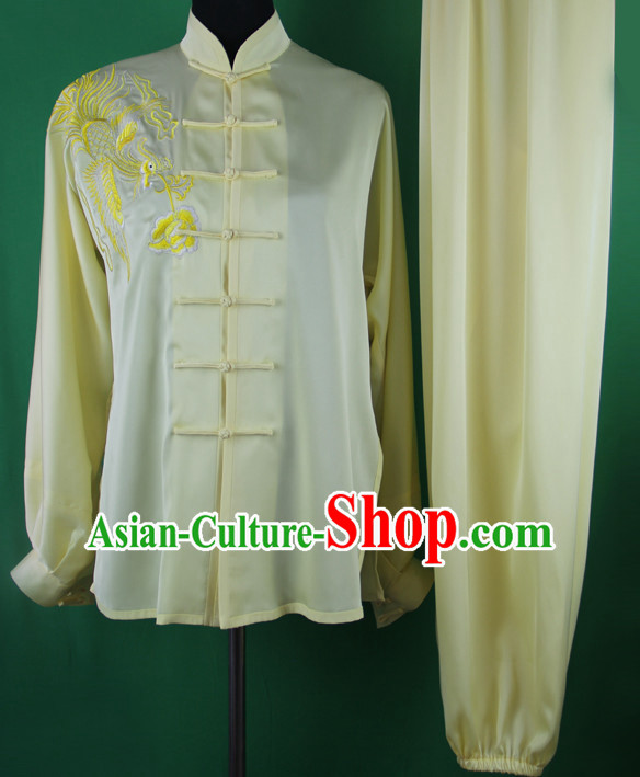 Light Yellow Chinese Kung Fu Tai Chi Wushu Shaolin Uniform Wudang Uniforms Wu Shu Nanquan Kungfu Changquan Costume Uniform Martial Arts Tai Chi Taiji Uniforms