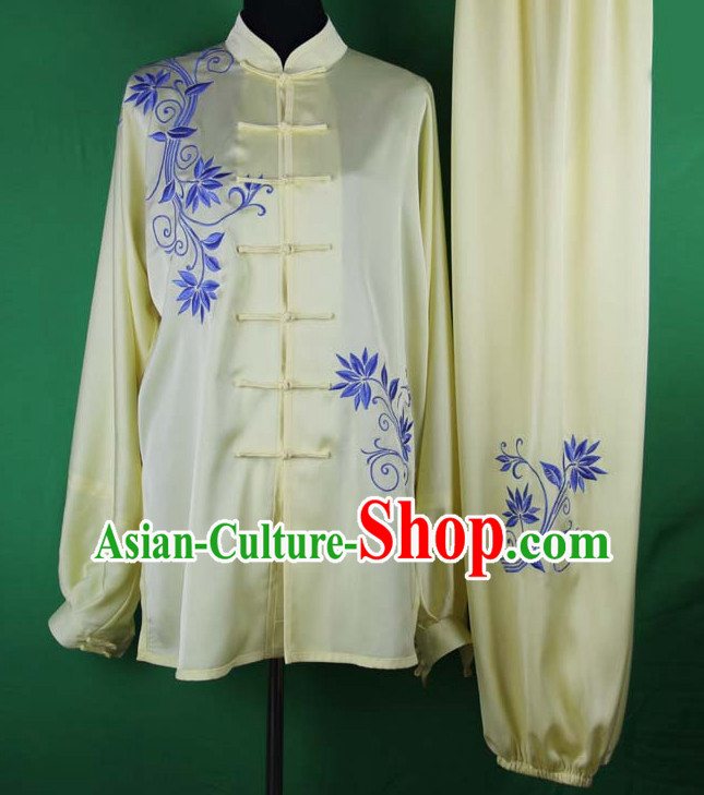 Light Yellow Chinese Kung Fu Tai Chi Wushu Shaolin Uniform Wudang Uniforms Wu Shu Nanquan Kungfu Changquan Costume Uniform Martial Arts Tai Chi Taiji Uniforms