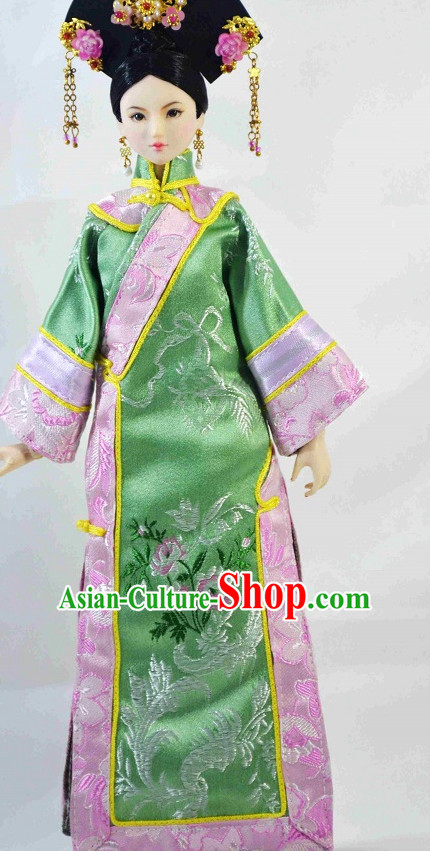 Traditional Qing Dynasty Chinese Women Empress Clothing Imperial Princess Dresses National Costume and Hair Ornaments Complete Set