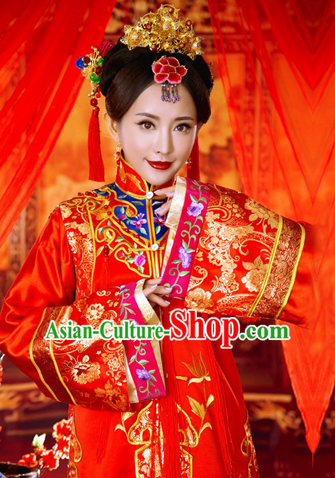 Traditional Chinese Women Empress Clothing Imperial Princess Wedding Dresses National Costume and Hair Ornaments Complete Set