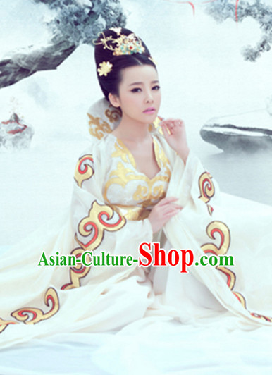 Traditional Chinese Women Empress Clothing Dresses National Costume and Hair Ornaments Complete Set