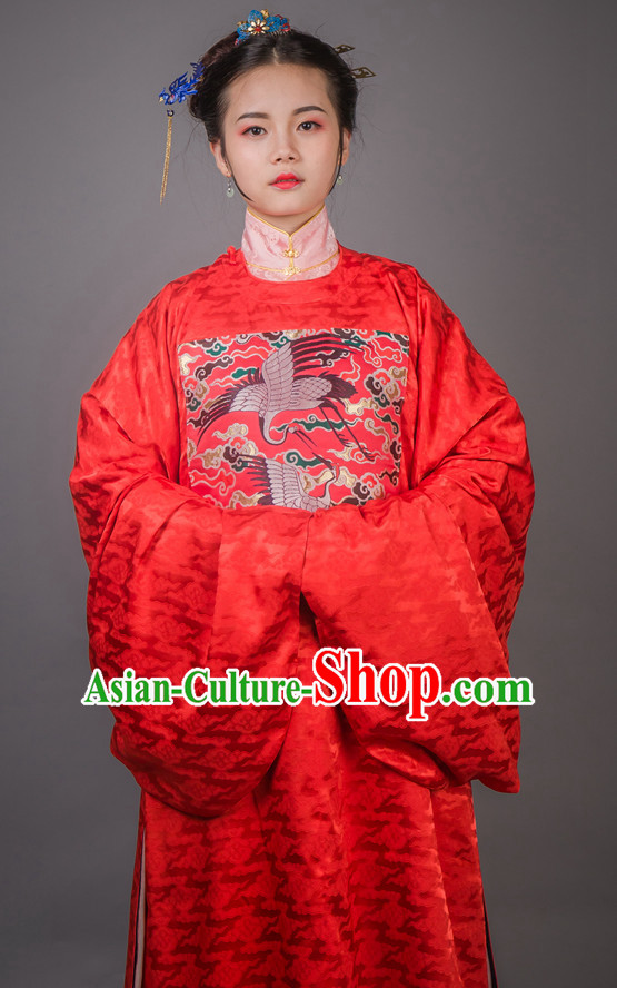 Chinese Ming Dynasty Female Han Fu Costumes and Hair Ornaments Complete Set