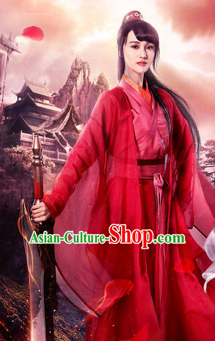 Chinese Ancient Women Swordswoman Hanfu Clothing Film Costumes Traditional Girls Dress and Headwear Complete Set