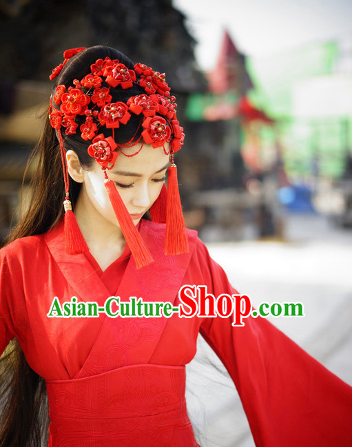 China Ancient Red Hanfu Wedding Headpieces