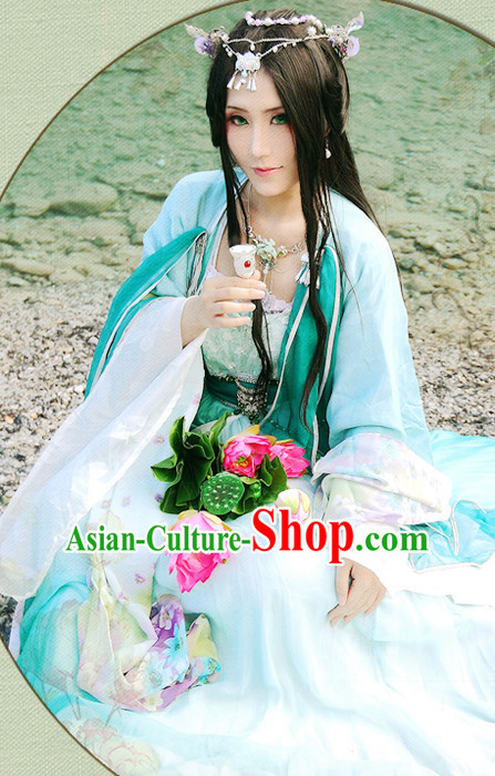 Green Chinese Princess Hanfu Robe Clothing Handmade Bjd Dress Opera Costume Drama Costumes Complete Set