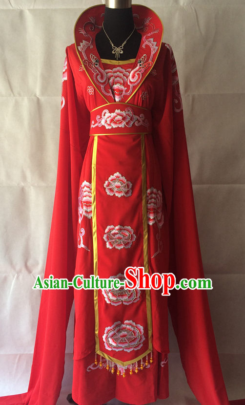 Red Long Sleeves China Beijing Opera Women Princess Costume Embroidered Robe Stage Costumes Complete Set