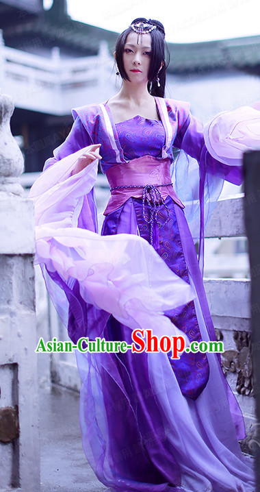 Purple Chinese Princess Hanfu Robe Clothing Handmade Bjd Dress Opera Costume Drama Costumes Complete Set