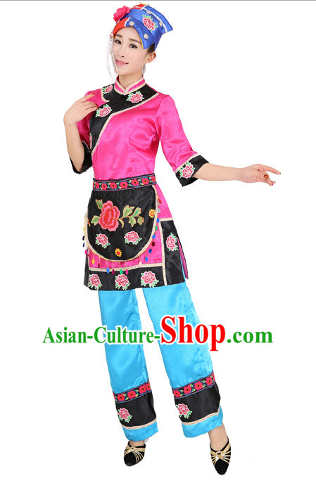 Chinese Minority Dance Dress China Fan Dance Costume Ribbon Dance Costumes Folk Dance Suit