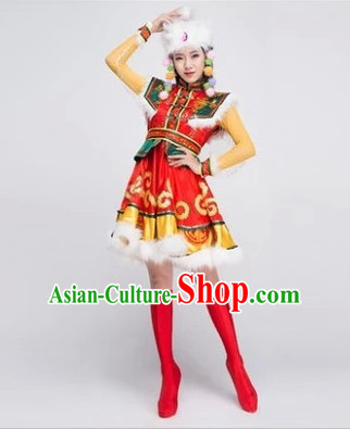 Chinese Mongolian Minority Dance Dress China Fan Dance Costume Ribbon Dance Costumes Folk Dance Suit