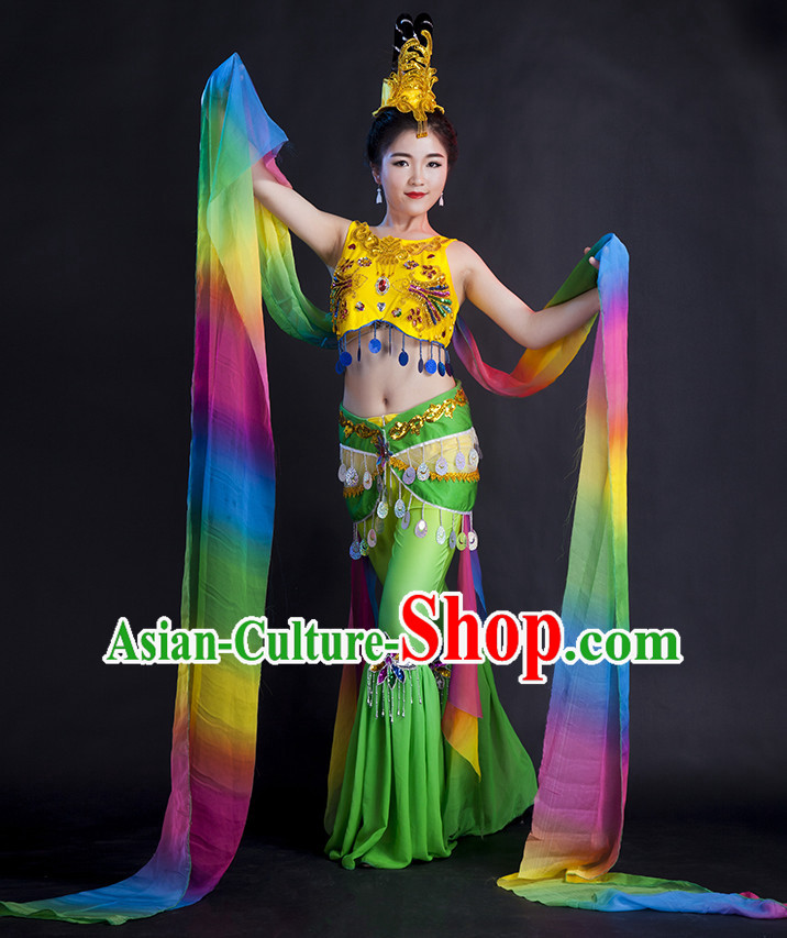 Chinese Women Fairy Dance Dress China Feitian Fan Dance Costume Ribbon Dance Costumes Folk Dance Suit