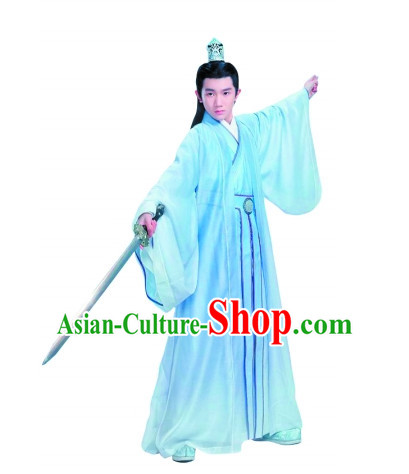 Chinese Ancient Swordsman Hero Clothes and Hair Ornaments Complete Set