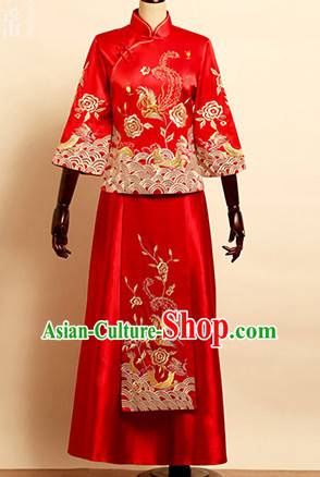 Top Traditional Chinese Phoenix Embroidered Wedding Dresses Wedding Gowns for Brides