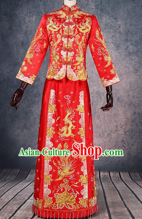 Top Traditional Chinese Phoenix Embroidered Wedding Dresses Wedding Gowns for Brides