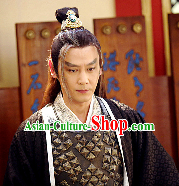 Chinese Ancient Kung Fu Male Long Wigs and Coronet