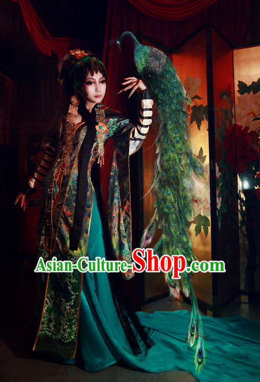 Chinese Women Peacock Empress Hanbok Kimono Stage Opera Costume Dresses Costume Ancient Cosplay Complete Set