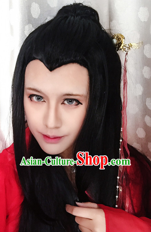 Chinese Ancient Style Long Black Hair Wig Hair Decoration Wigs Set