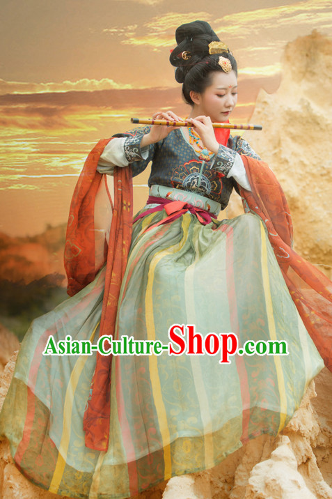 Chinese Traditional Tang Dynasty Royal Stage Hanfu Hanbok Kimono Costume Dresses Costume Ancient Garment Complete Set