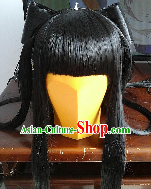 Chinese Ancient Style Long Black Hair Wig Hair Decoration Wigs Set