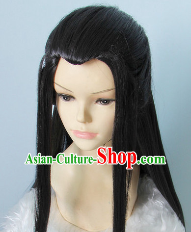 Chinese Ancient Style Long Black Hair Wig Hair Decoration Wigs Set