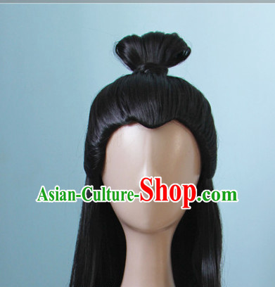 Chinese Ancient Style Long Black Hair Wig Hair Decoration Wigs Set