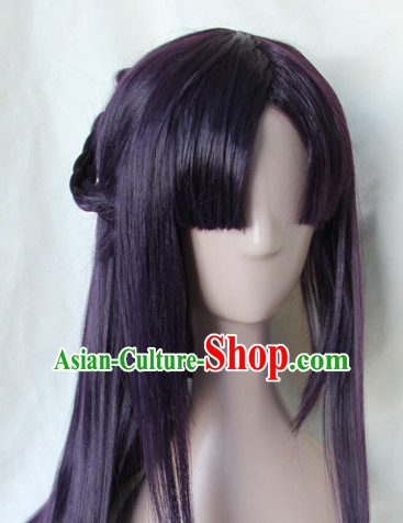 Chinese Ancient Style Long Black Hair Wig Hair Decoration Wigs Set