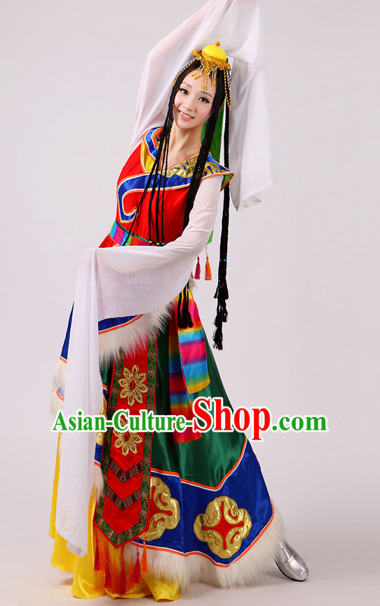 Chinese Folk Mongolian Dance Costume and Hat Complete Set for Women