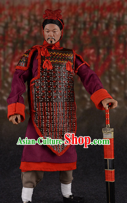 Chinese Classical Terra Cotta Warrior General Body Armor Hanfu Dress Gown Costumes Ancient Costume Clothing Complete Set