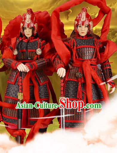 Chinese Classical General Warrior Body Armor Hanfu Dress Gown Costumes Ancient Costume Clothing Complete Set