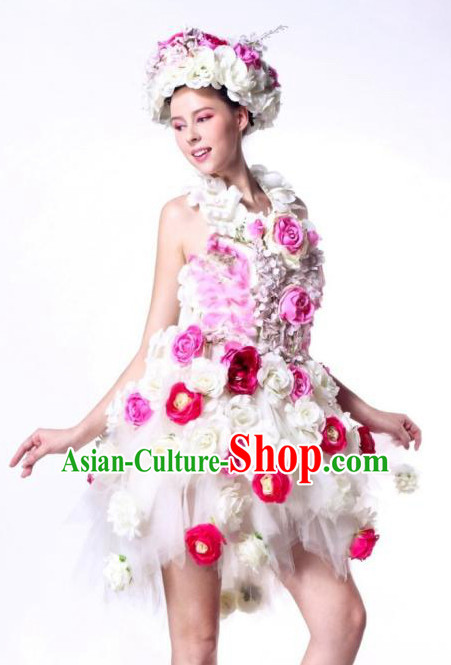 Parade Quality Flower Dance Costumes Popular Ostrich Feathers Fancy Costume Angel Wings Costume Complete Set