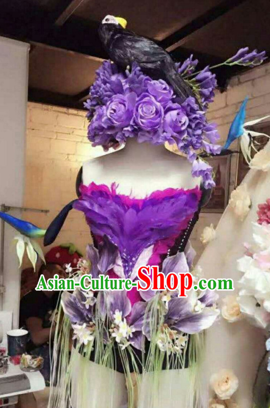 Parade Quality Feather Dance Costumes Popular Ostrich Feathers Fancy Bird Costume Stage Costumes Angel Wings Costume Complete Set