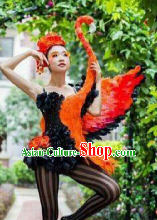 Parade Quality Forest Dance Costumes Popular Ostrich Feathers Fancy Bird Costume Stage Costumes Angel Wings Costume Complete Set