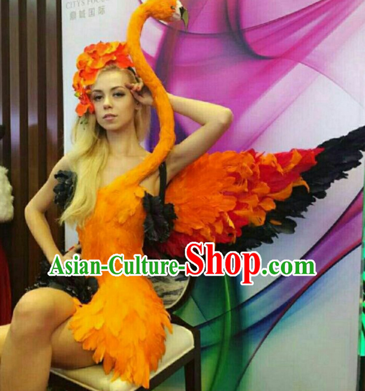 Parade Quality Forest Dance Costumes Popular Ostrich Feathers Fancy Bird Costume Stage Costumes Angel Wings Costume Complete Set