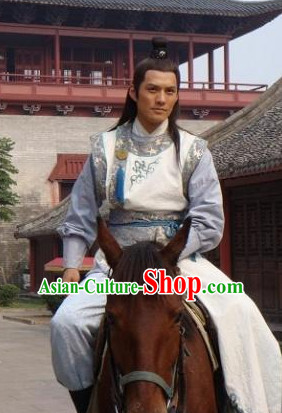 Chinese Men Knight Costume Stage Drama Costumes Parade Costume Complete Set