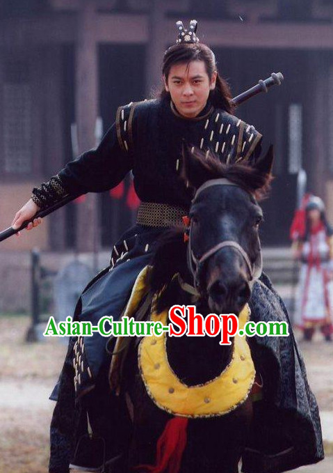 Black Chinese Men Knight Costume Stage Drama Costumes Parade Costume Complete Set