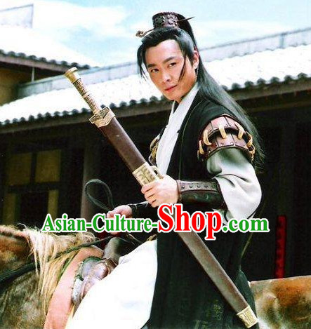 Black Chinese Men Knight Costume Stage Drama Costumes Parade Costume Complete Set