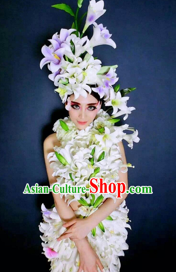 Parade Quality Flower Dance Costumes Popular Ostrich Feathers Fancy Costume Angel Wings Costume Complete Set