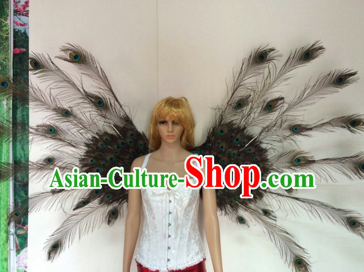 Parade Quality Peacock Feather Dance Costumes Popular Ostrich Feathers Fancy Costume Angel Wings Costume Complete Set