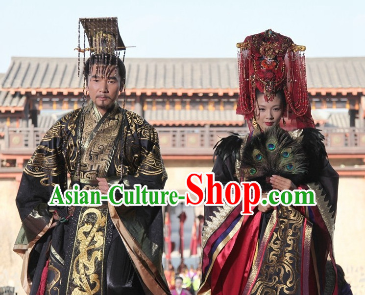 Chinese Ancient Emperor and Empress Imperial Dresses and Hats Complete Set for Men and Women