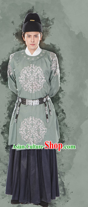 Chinese Ancient Imperial Palace Official Clothing Garment and Hat Complete Set for Men